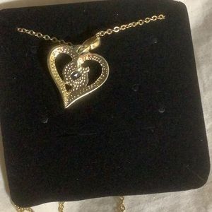 NIB Gold Heart with “diamonds” and blue “topaz”